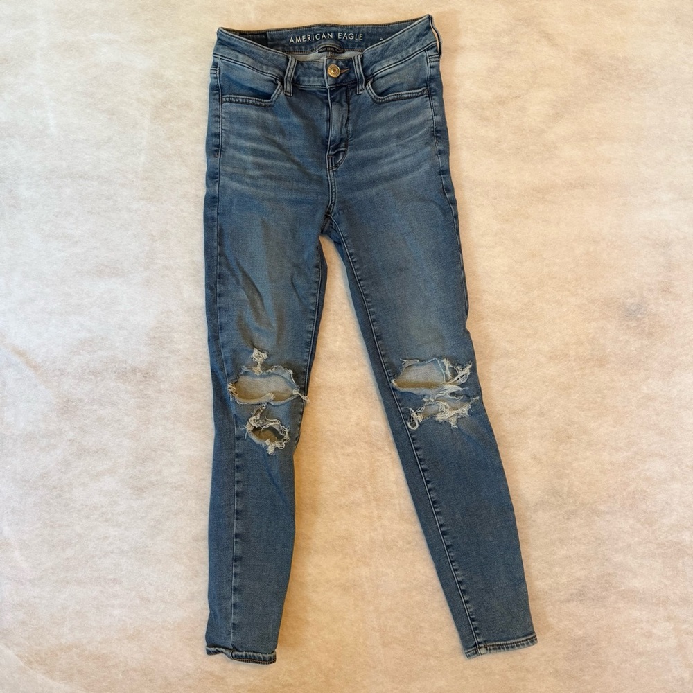 American Eagle Outfitters Girls Ripped Distressed Next Level Stretch Jeans